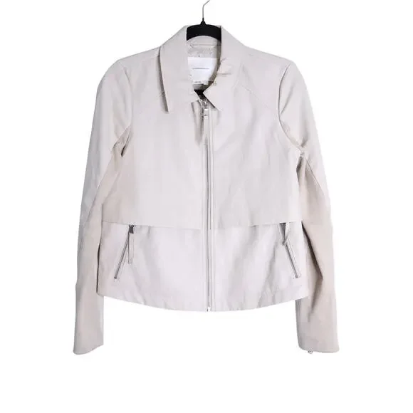 BY ANTHROPOLOGIE Marcail Faux Leather Anorak Jacket Beige Long Sleeve Women's S